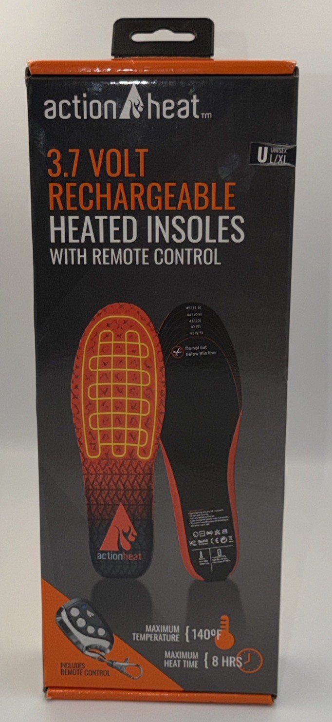 Actionheat 3.7V Rechargeable Heated Insoles with Remote Control Unisex L/XL NIB