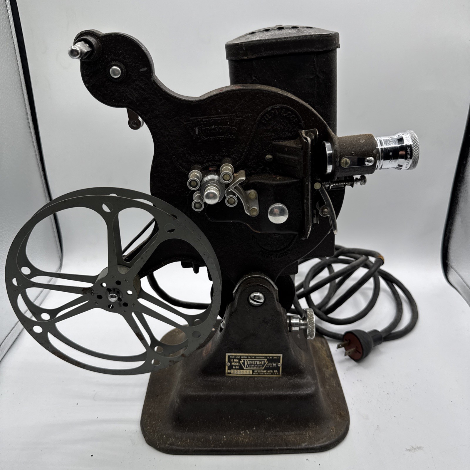 Vintage Keystone A-74 Projector  with Case, Reel, Original Light,Motor Works