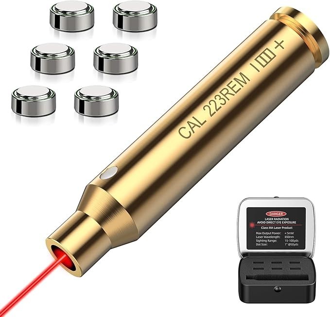 Bore Sight Laser 223 5.56mm Red Laser Boresighter with Tin Case and Extra Batter