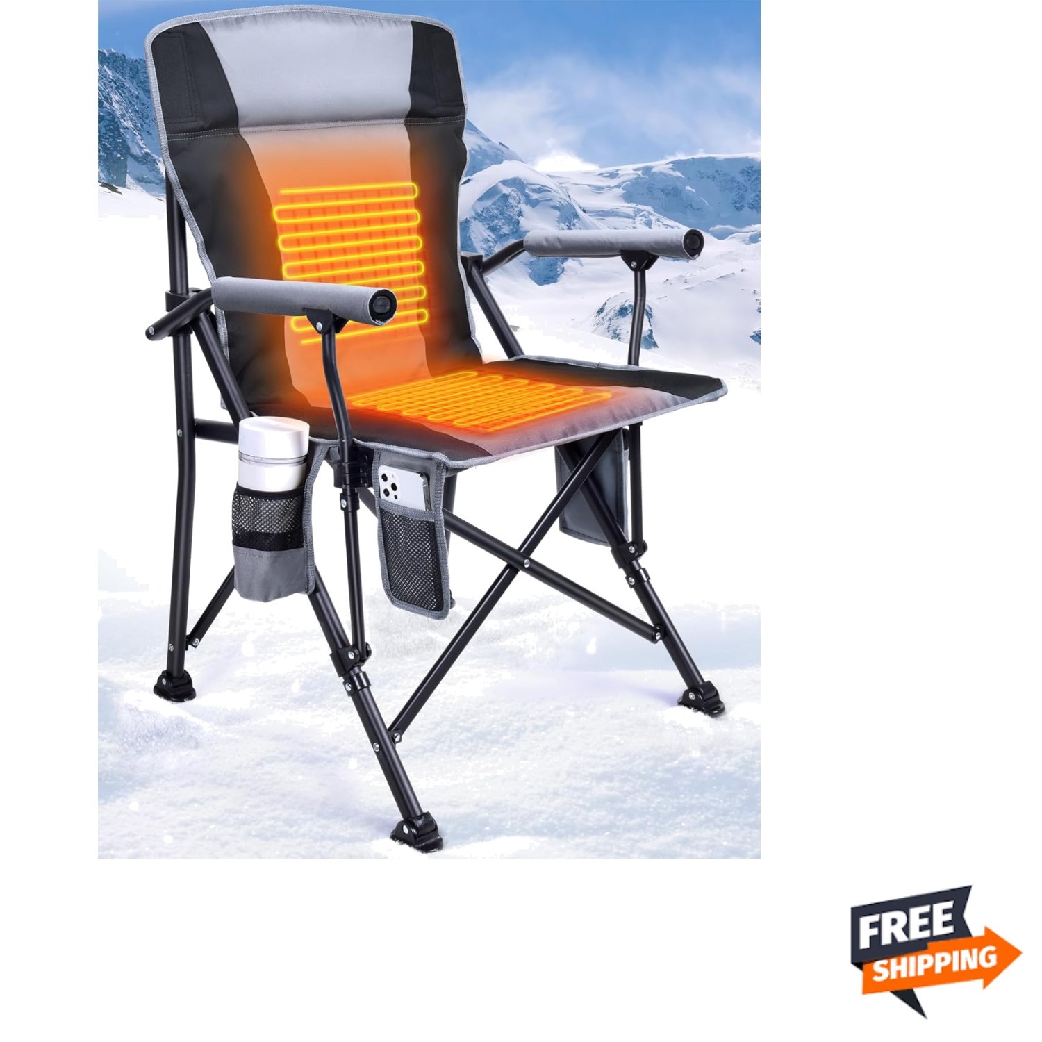 Heated Camping Chair for Adults, Heats Back and Seat, 3 Heat Levels, Fully Pa...