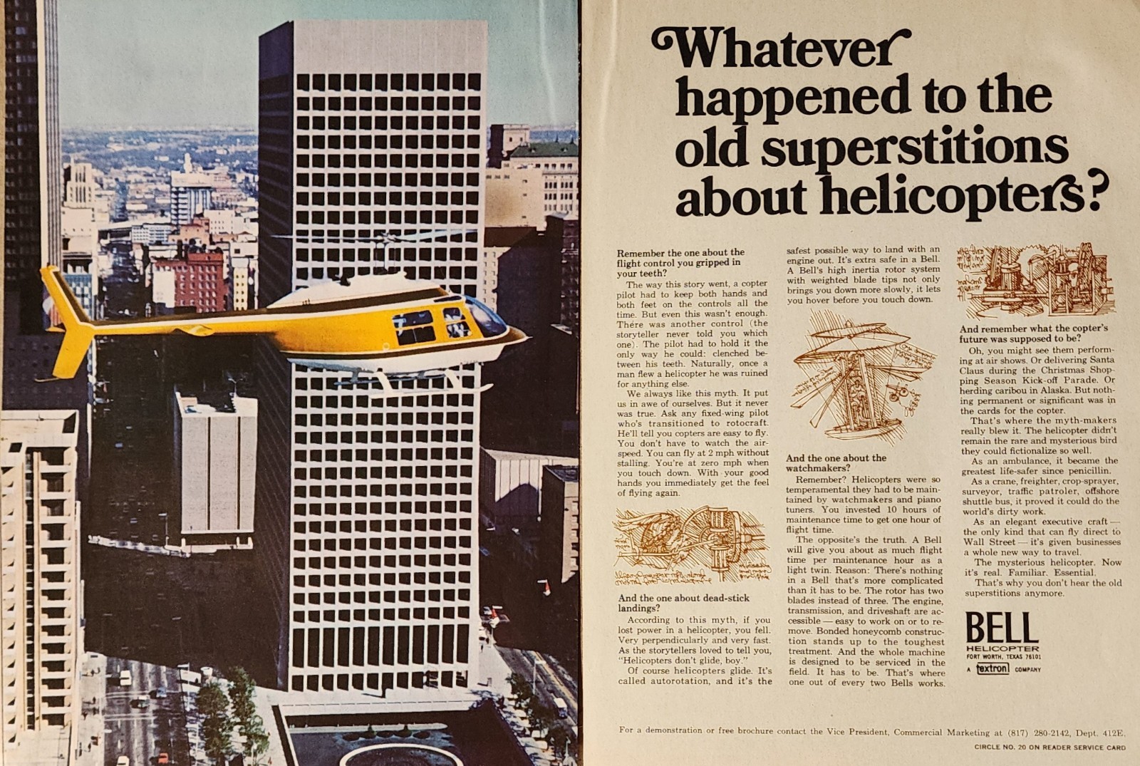 Bell Helicopter Picture Magazine Ad Original Vtg Decor Old Superstitions
