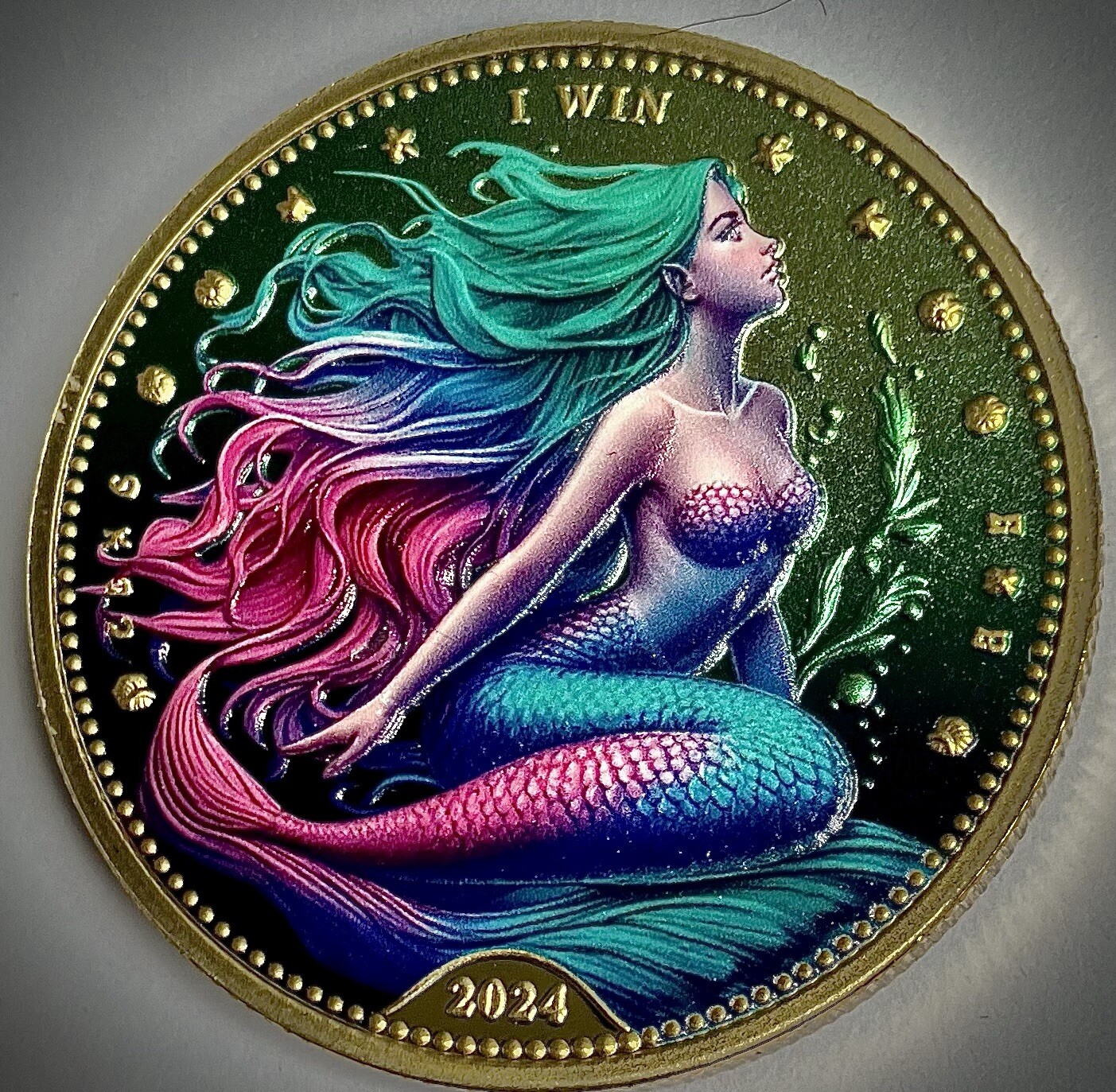 Mermaid Challenge Coin-Gold Colored-New-Sea-Heads Or Tails-Long Hair-Fish