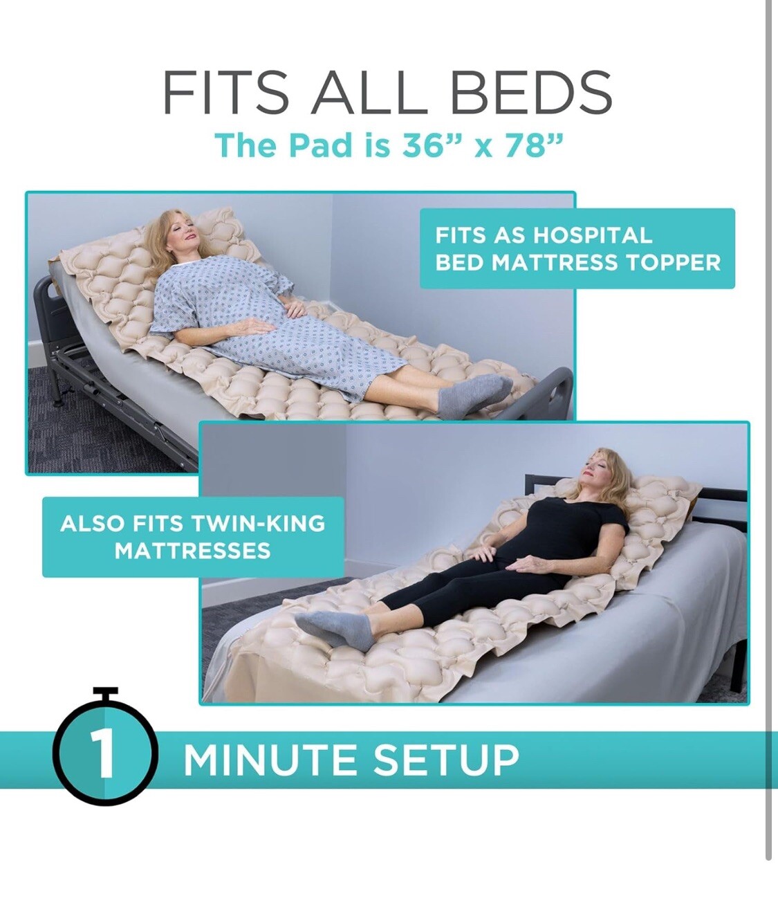 Vive Alternating Pressure Pad, Includes Mattress Pad and Electric Pump System