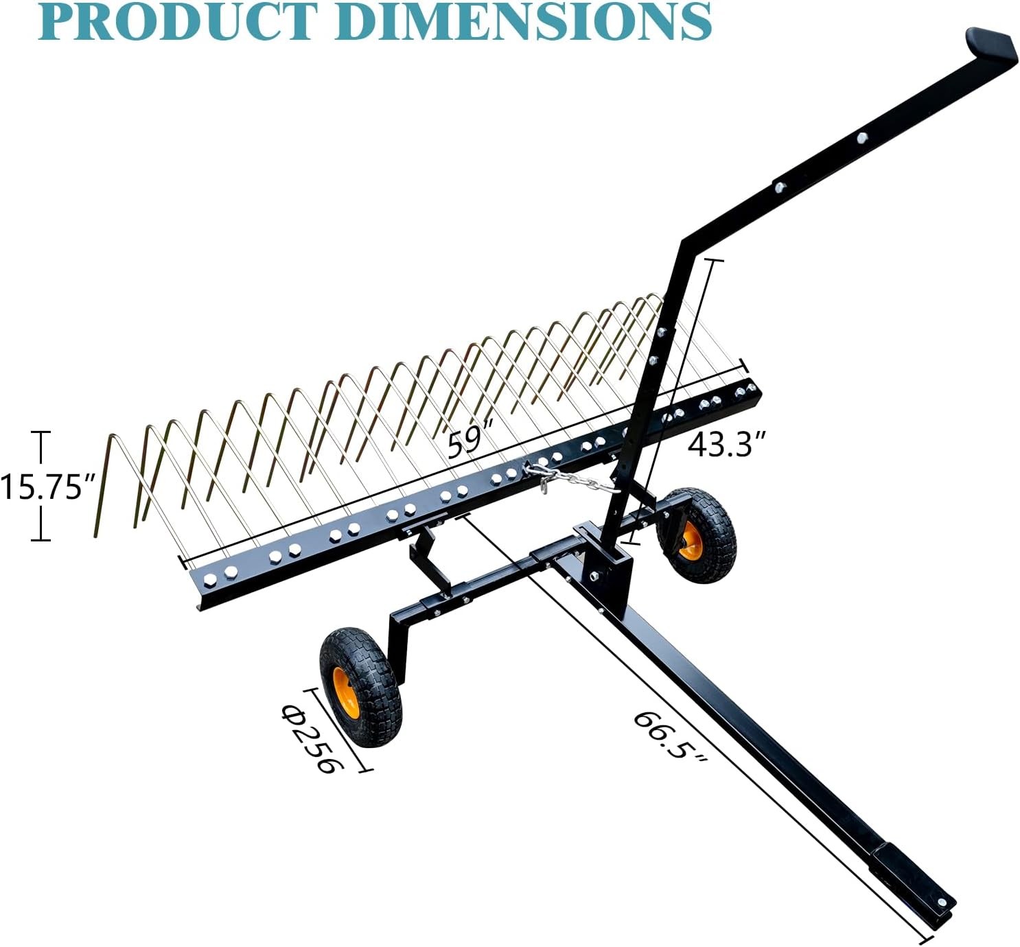 60" ATV UTV & Lawn Tractor Tow Behind Steel Landscape Rake Pull Dethatcher
