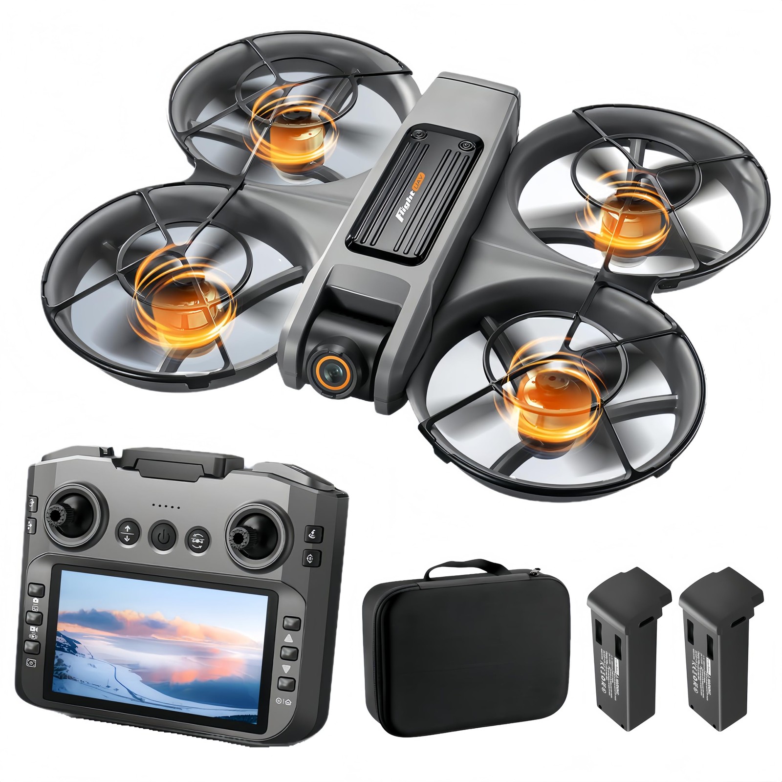 Drone With Large Screen Remote Control (4.92in) , Mini Airplane with Black
