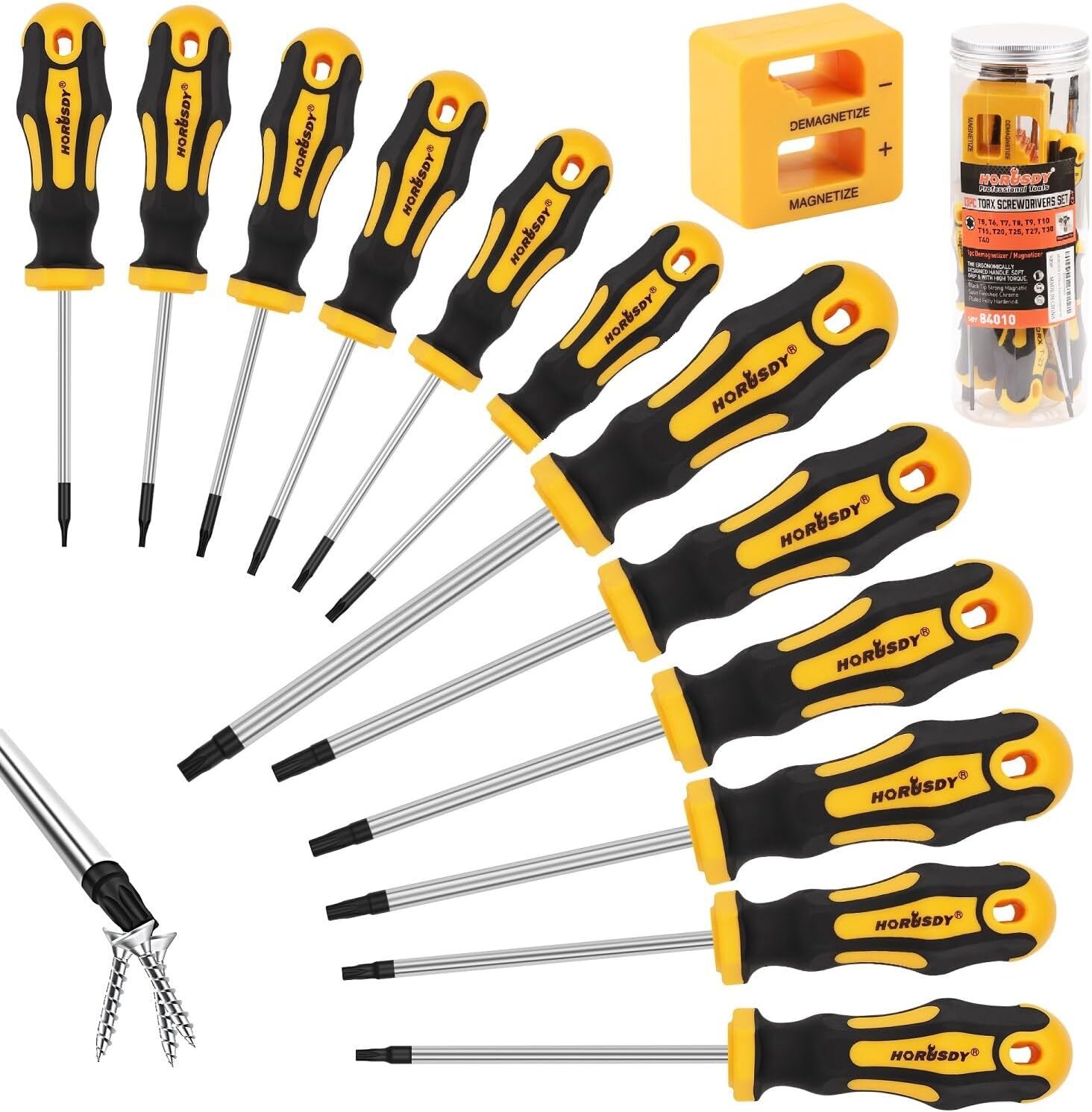 HORUSDY 11-Piece Magnetic Screwdriver Set Phillips Flat Head Tip Magnetizer Tool