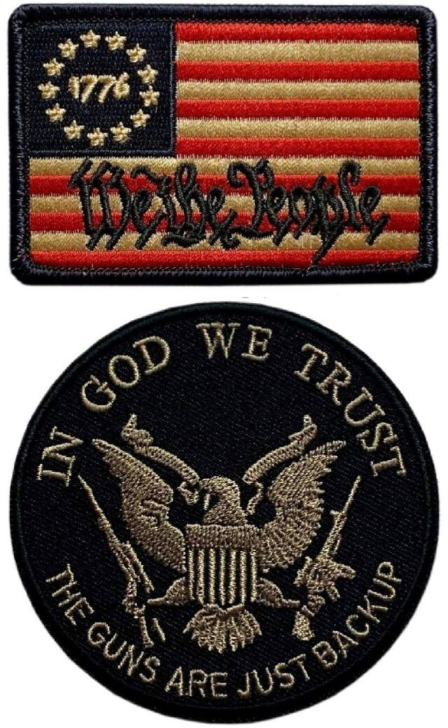 WE THE PEOPLE BETSY ROSS  1776 FLAG IN GOD WE TRUST 2ND PATCH - 2PC IRON ON SEW