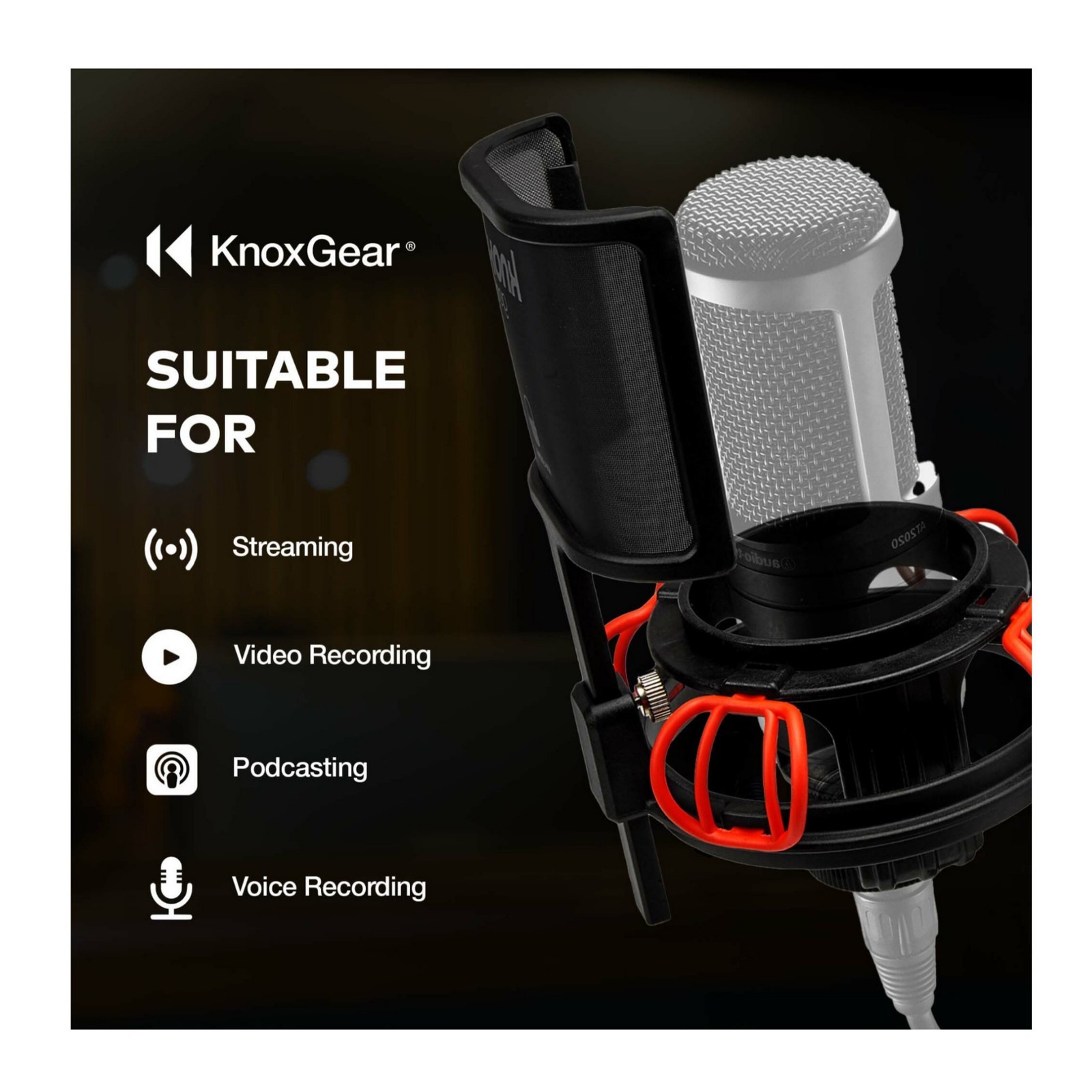 Knox Gear Microphone Shock Mount Detachable Pop Filter PRO Audio