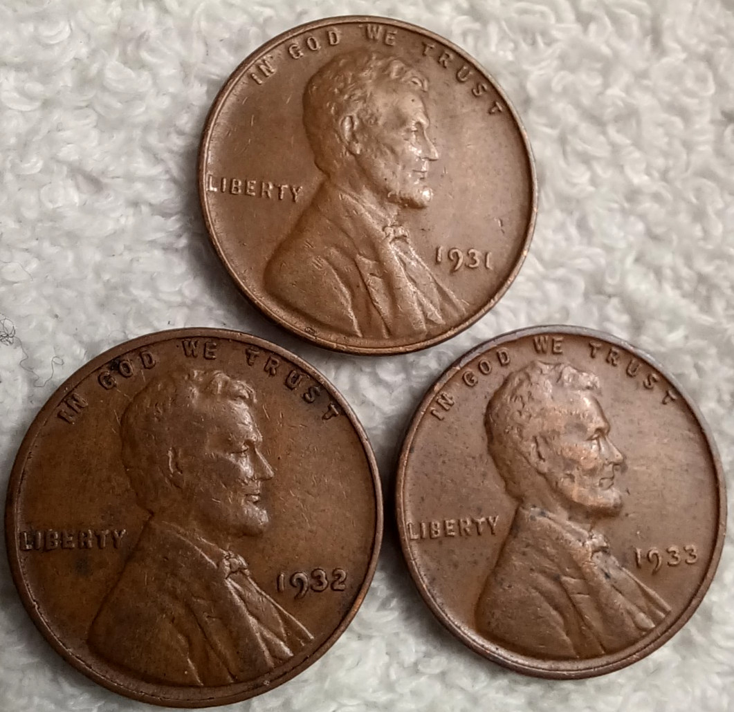 1931 1932 1933-3 Lincoln Low-Mintage P Mint Wheat Cents-F/Better-SEE DESC Lot 98