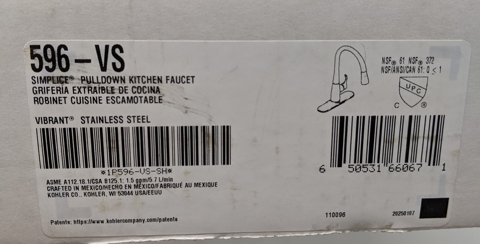 Kohler 596-VS Simplice Kitchen Faucet Pull Down Vibrant Stainless Steel