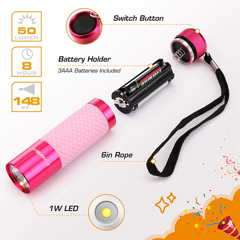 EverBrite 6Pack Mini LED Flashlight Glow Dark Aluminum Flashlight 8AAA Batteries