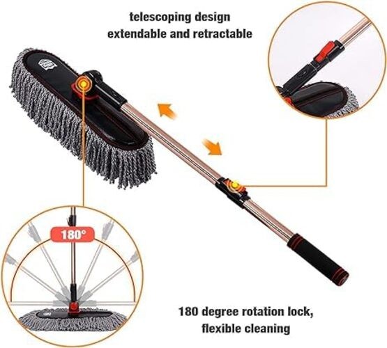 Car Duster Set,Car Duster Exterior Scratch Free with Extendable Greyduster