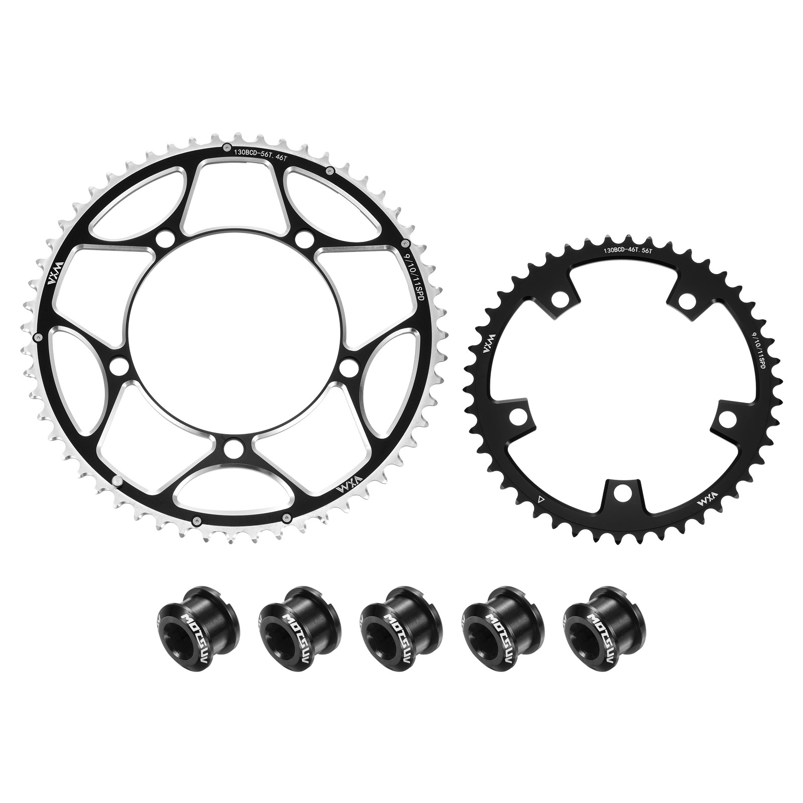 2pcs 130BCD Bike Chainring Set 46T/56T Round Narrow Wide Chainring for Bike