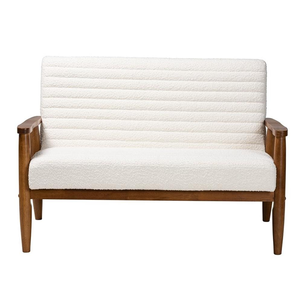 Baxton Studio Stratton Cream Boucle Fabric and Walnut Brown Wood Loveseat