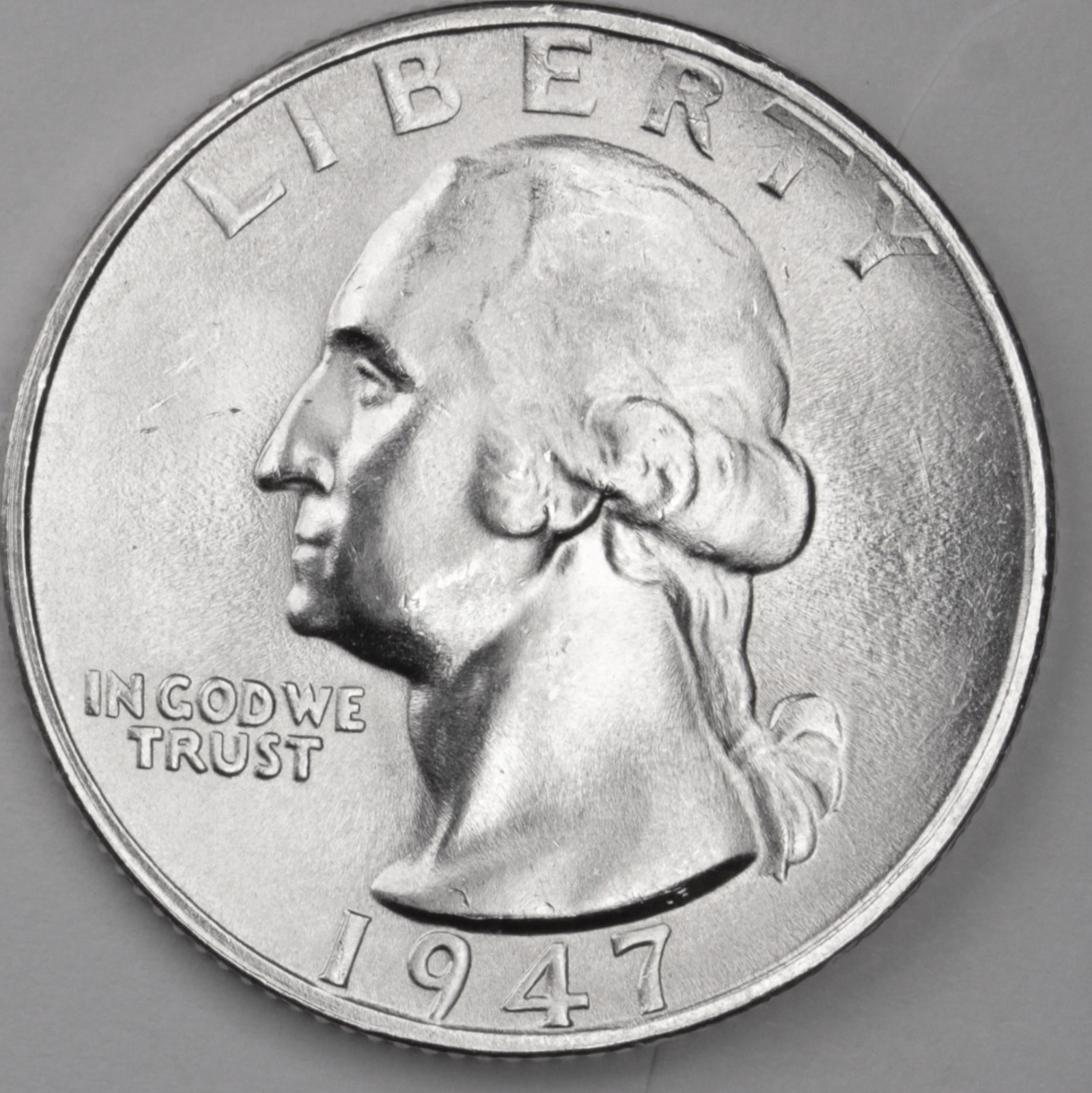 1947-s Washington Quarter. Blast White, Minimum Bag Marks.Choice BU. (Inventory