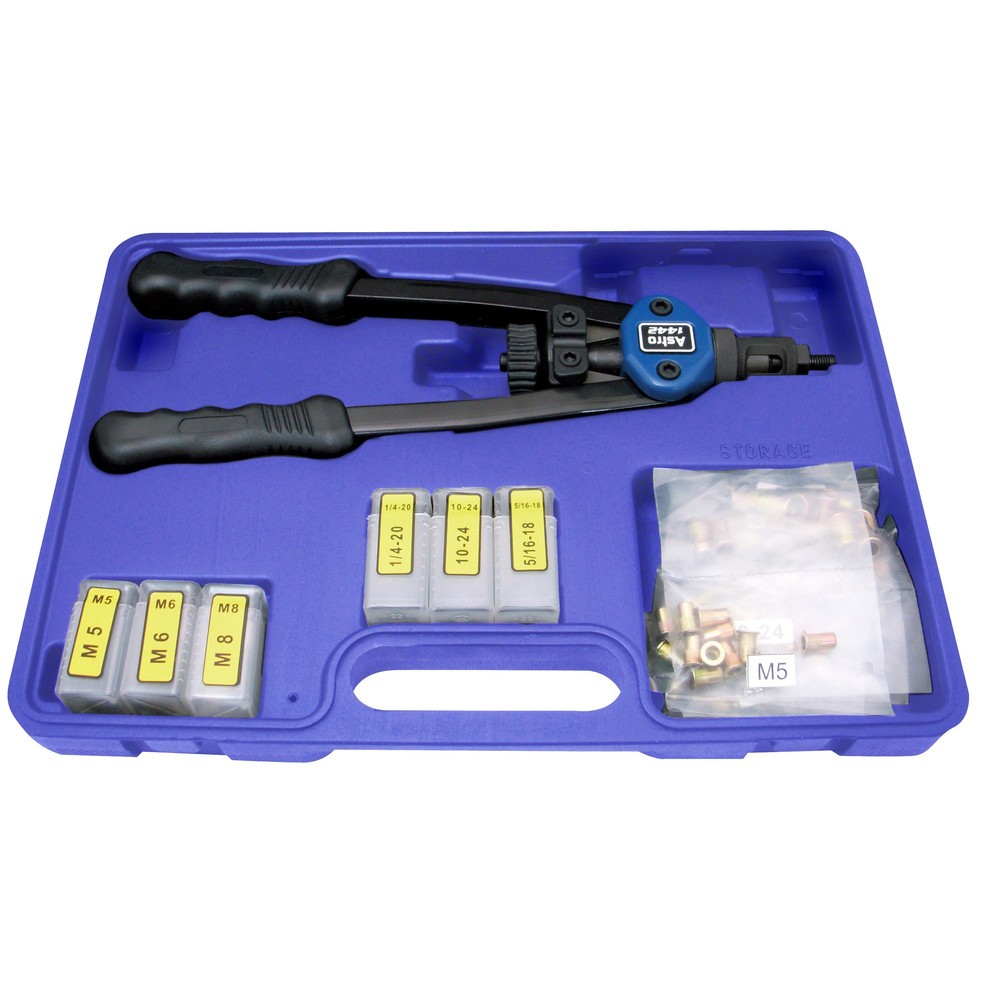 Astro Pneumatic 13" Nut Hand Riveter w/6Pc SAE Nosepiece/Rivet Nut Set 1442 new