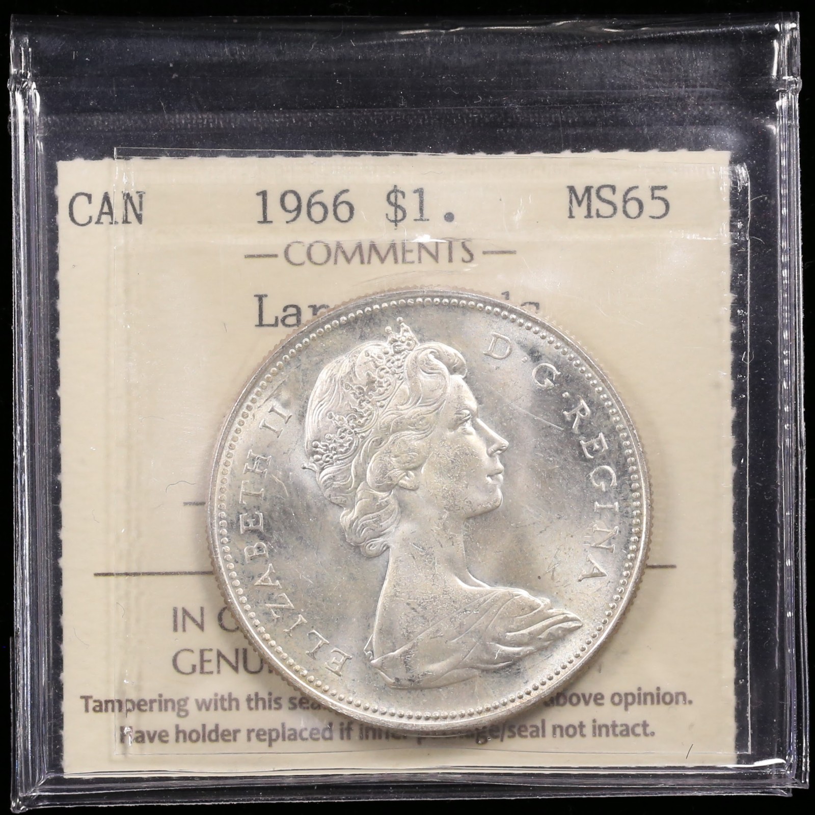 1966 $1 ICCS MS65 Large Beads Canada Silver Dollar Uncirculated Queen Elizabeth