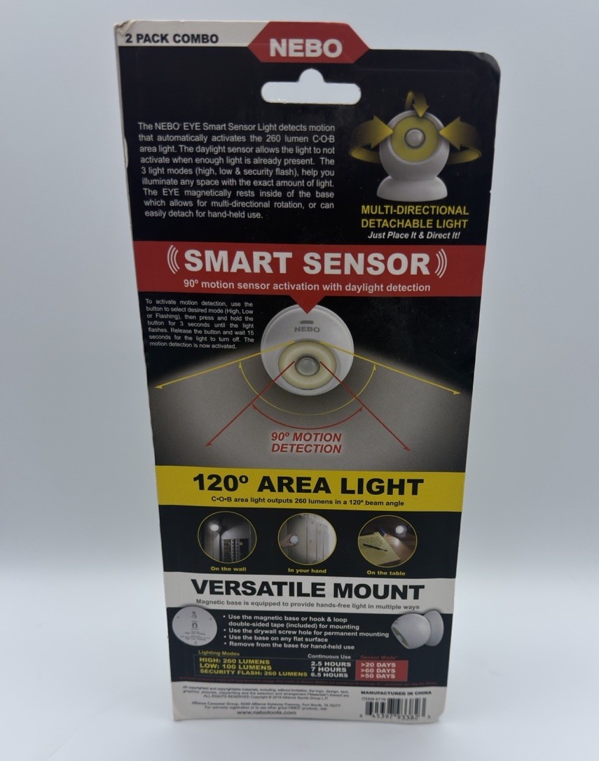 NEW NEBO LED EYE SMART SENSOR LIGHT 2PC COMBO W/ MAGNETIC BASE