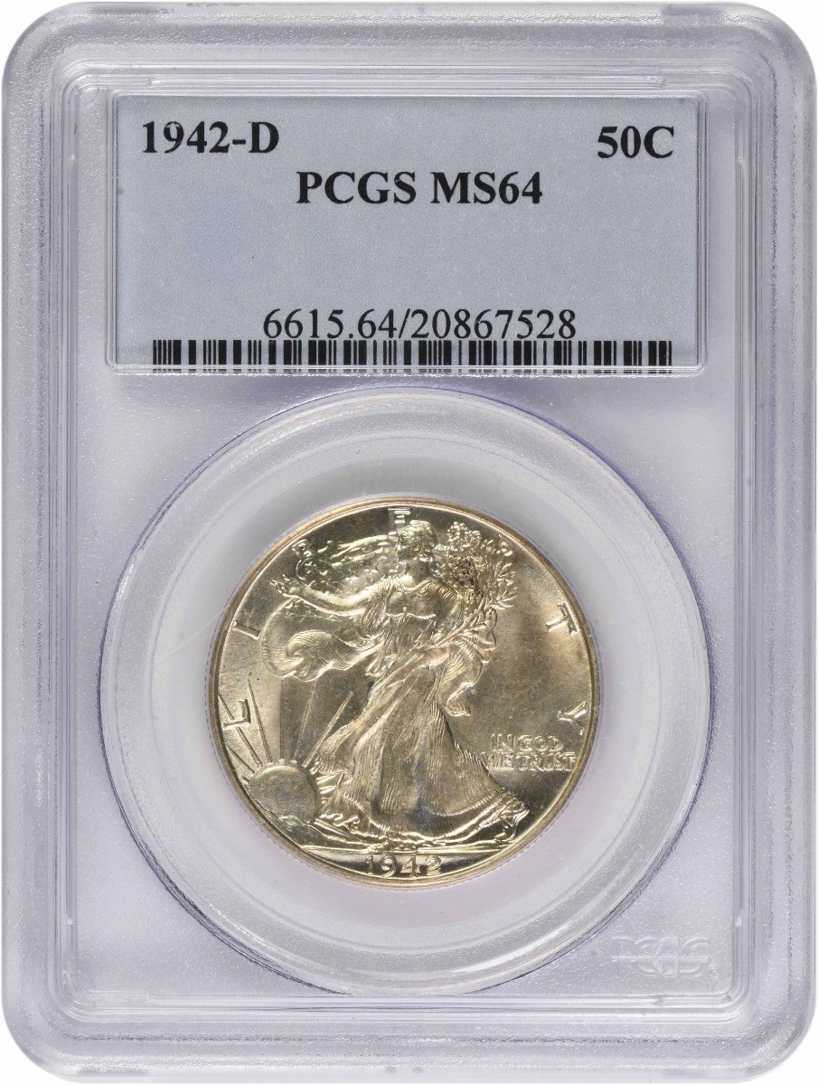 1942-D Walking Liberty Silver Half Dollar MS64 PCGS