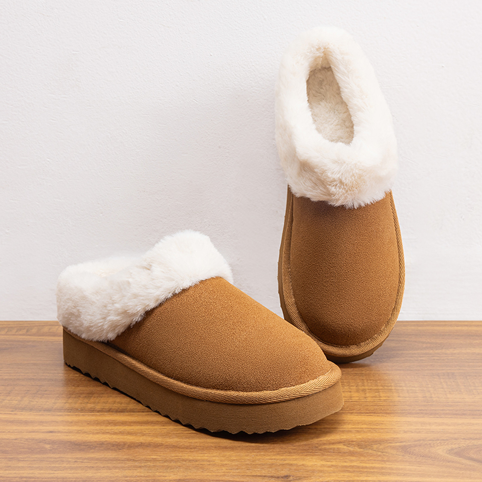 Women Cozy Faux Fur Lining Comfortable Slip On Indoor Slippers Shoes