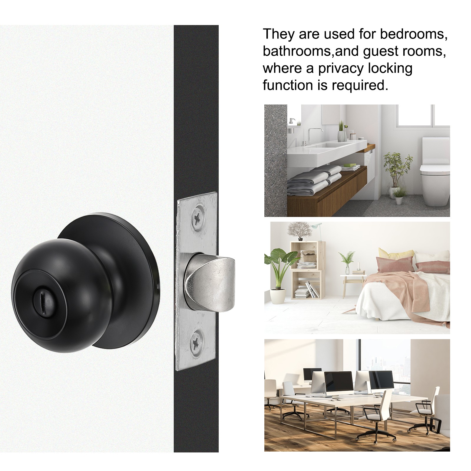 4 Pack Key Entry Door Knob Interior, Black
