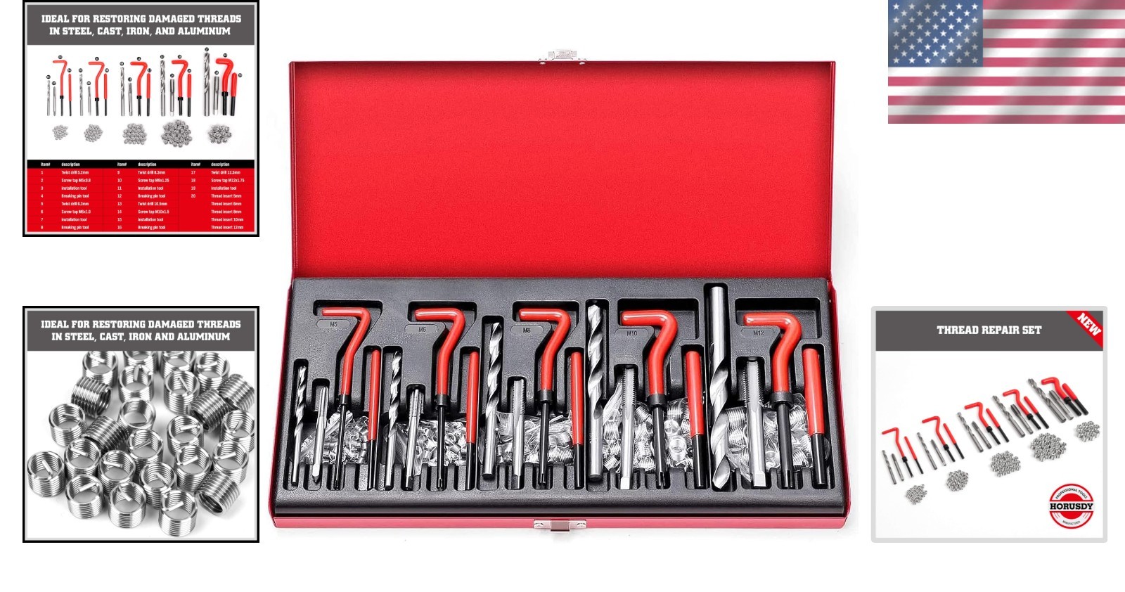 Metric Helicoil Thread Repair Kit 131pc HSS Tools for Engine Spark Plug
