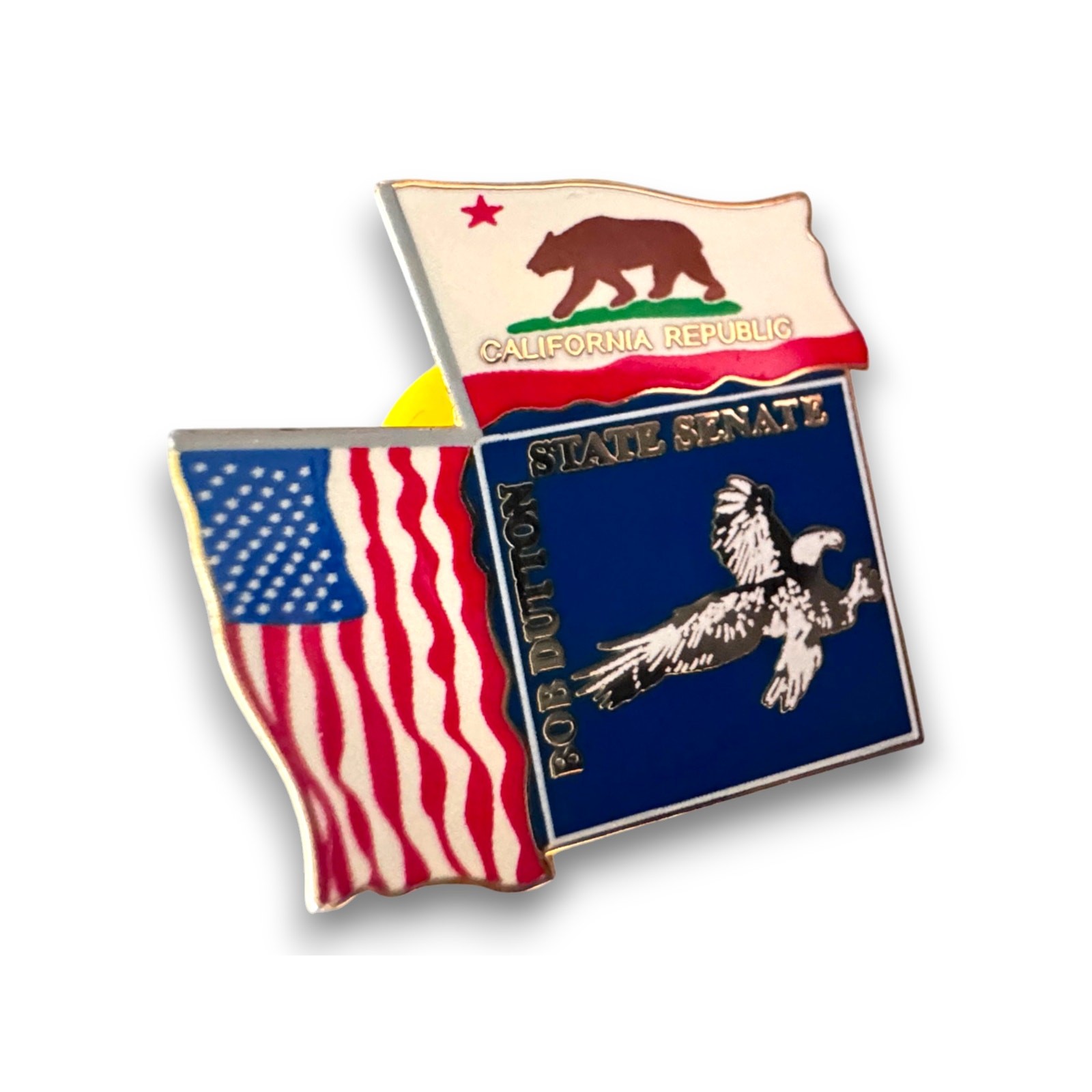 Bob Dutton California State Senate Enamel Lapel Pin US and California Flag