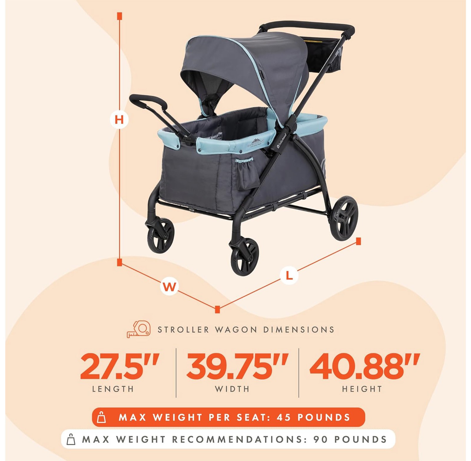 Baby Trend Expedition 2 in 1 Push or Pull Stroller Wagon w/ Canopy, Desert Blue