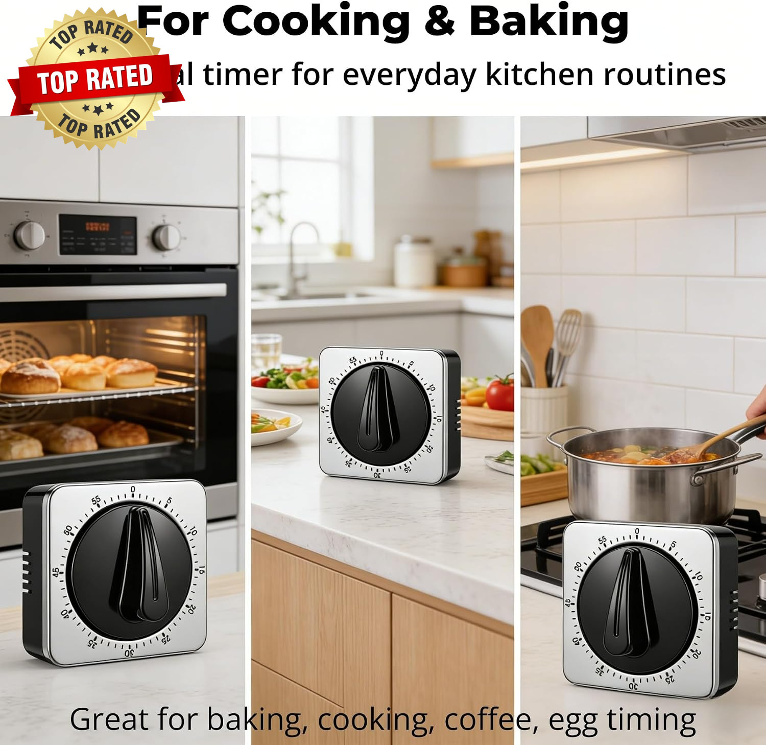 Kitchen Timers for Cooking, Mechanical Wind up Timer with Loud Ring, Magnetic Ba