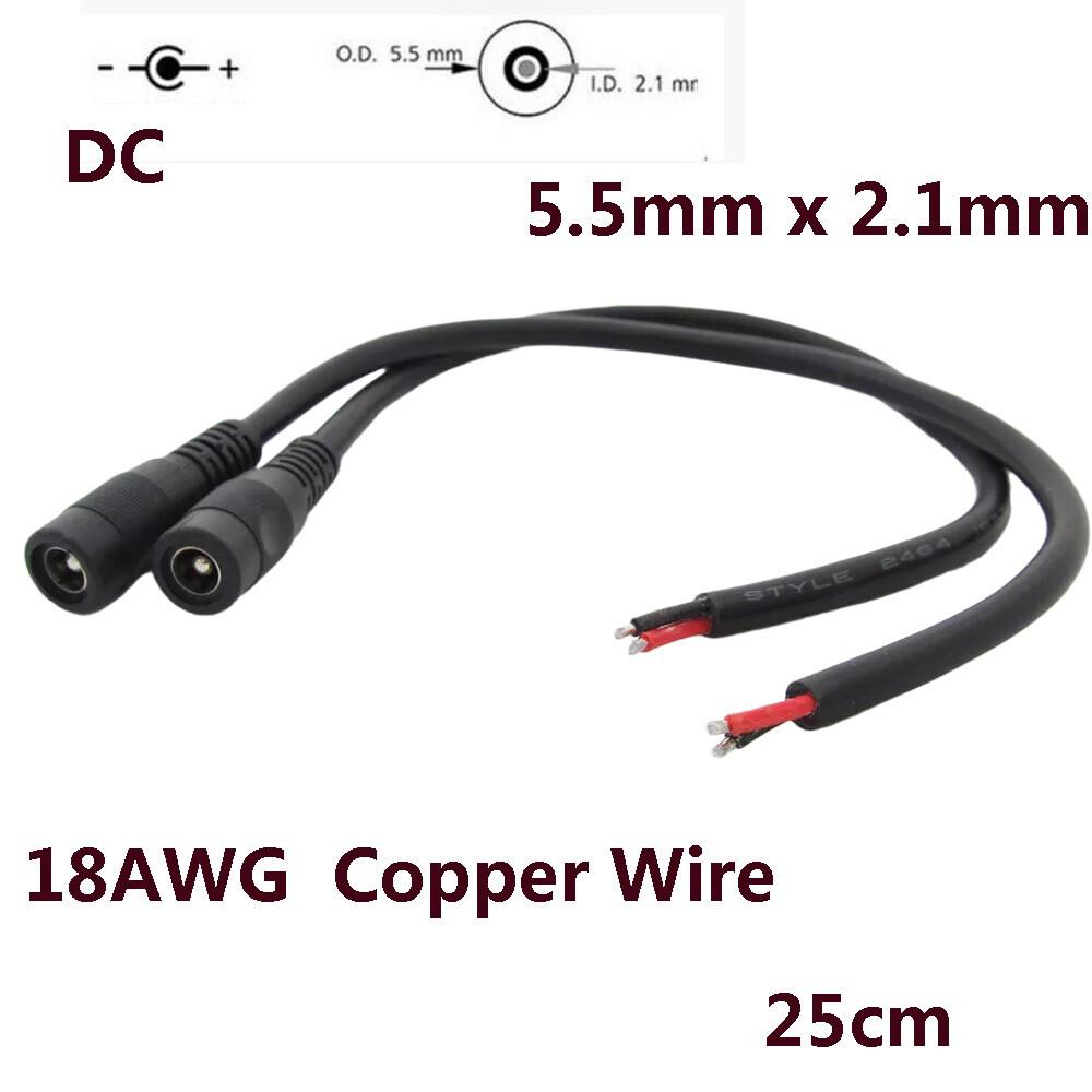 100x DC Power Supply Pigtail Cable 5.5mm x 2.1mm Female Cord LED CCTV 18AWG 25cm