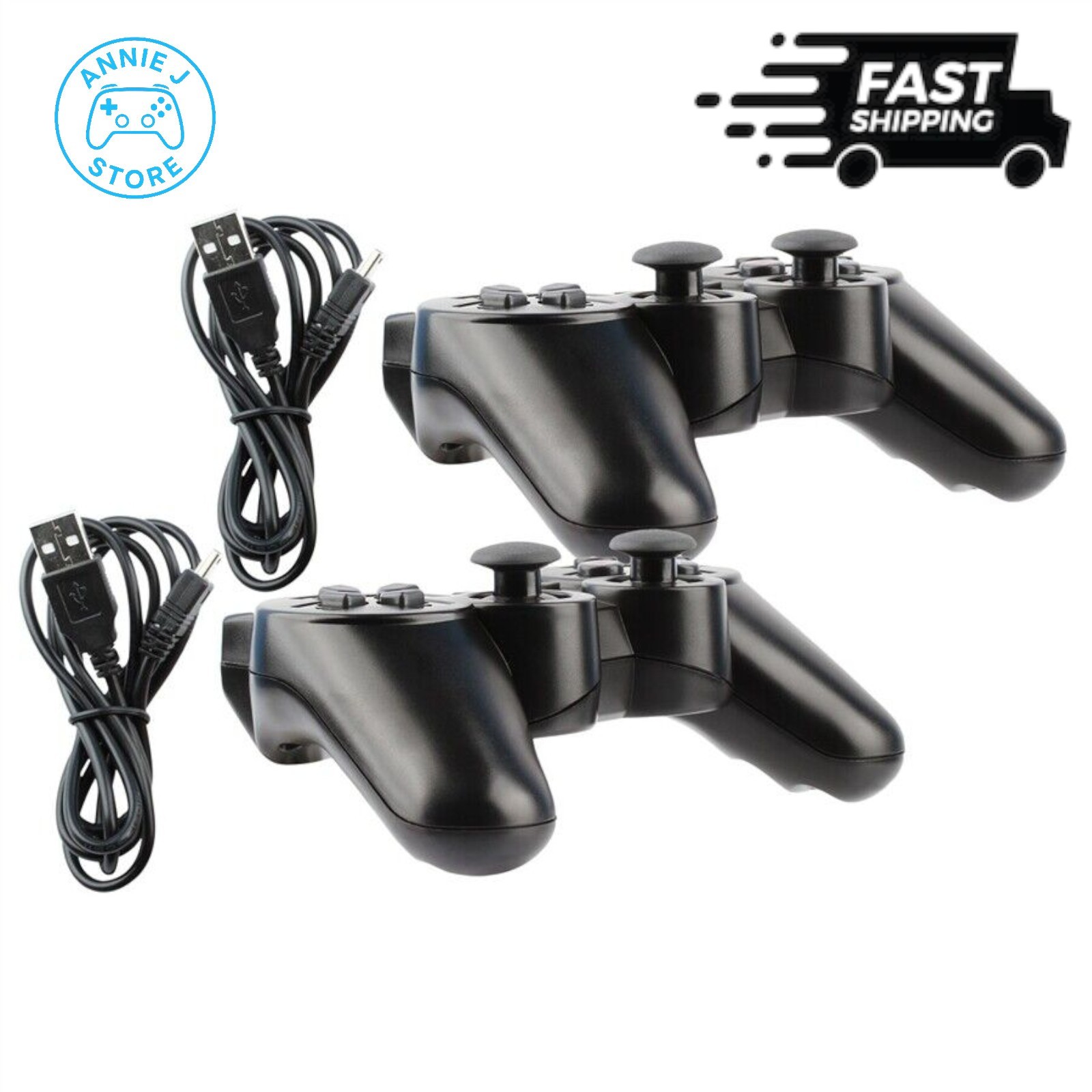 2x Black Wireless Bluetooth Video Game Controller Pad For Sony PS3 Playstation 3