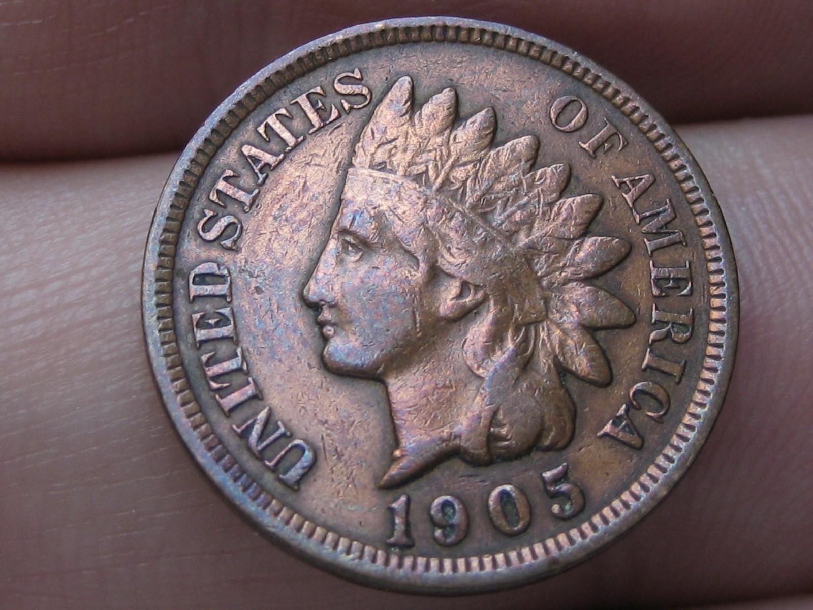 1905 Indian Head Cent One Penny, LIBERTY Shows, Diamond, VF/XF Details
