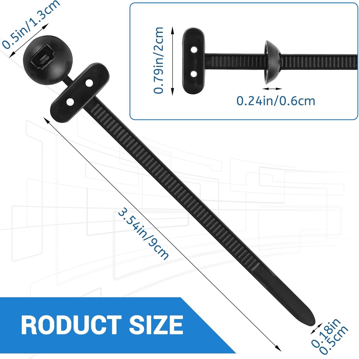 70Pcs Nylon Cable Tie Buckle Heavy Duty Self-Locking Zip Ties Holder Pin Button