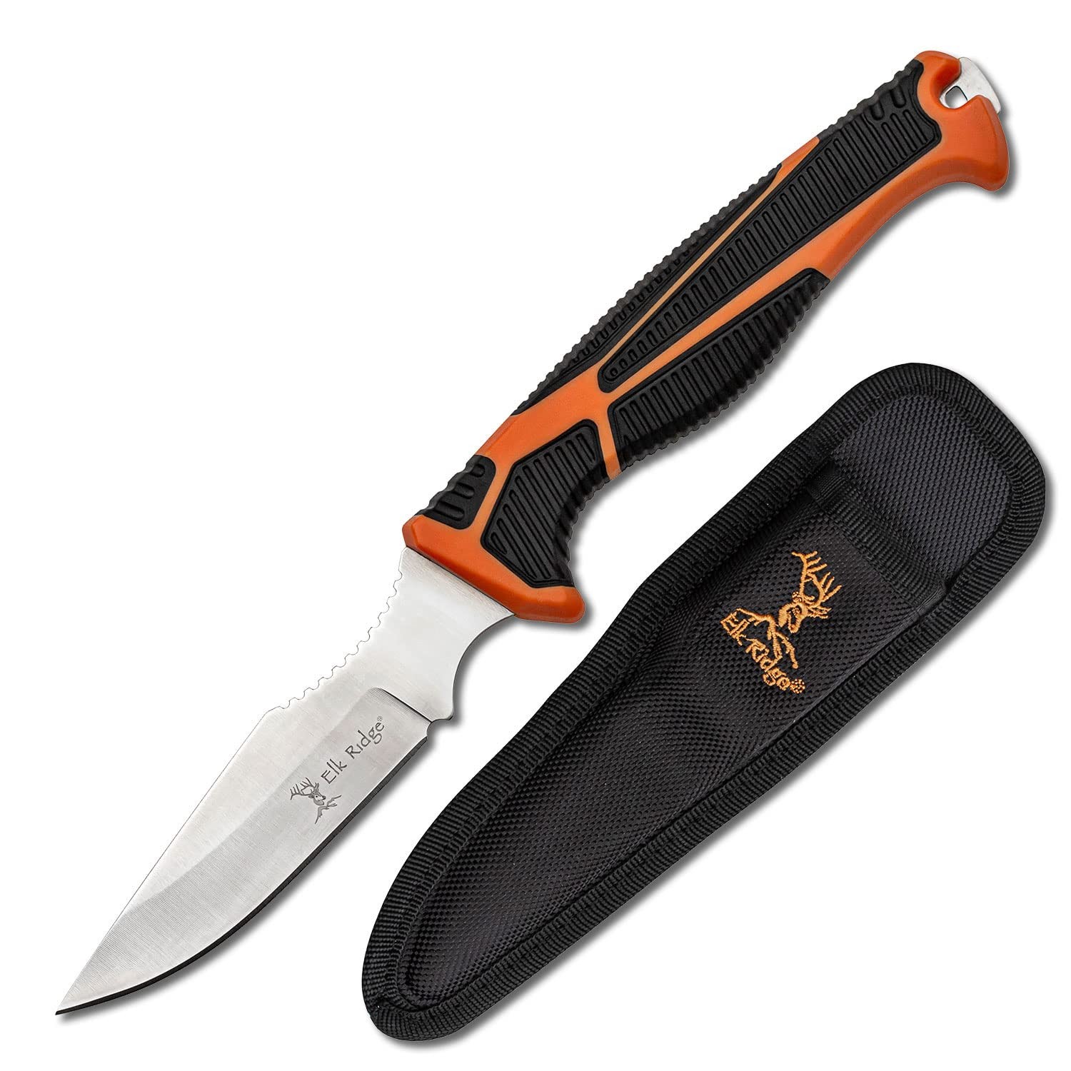 Elk Ridge Outdoors - TREK - Fine Edge Caping Knife, Orange and Black TPR Handle
