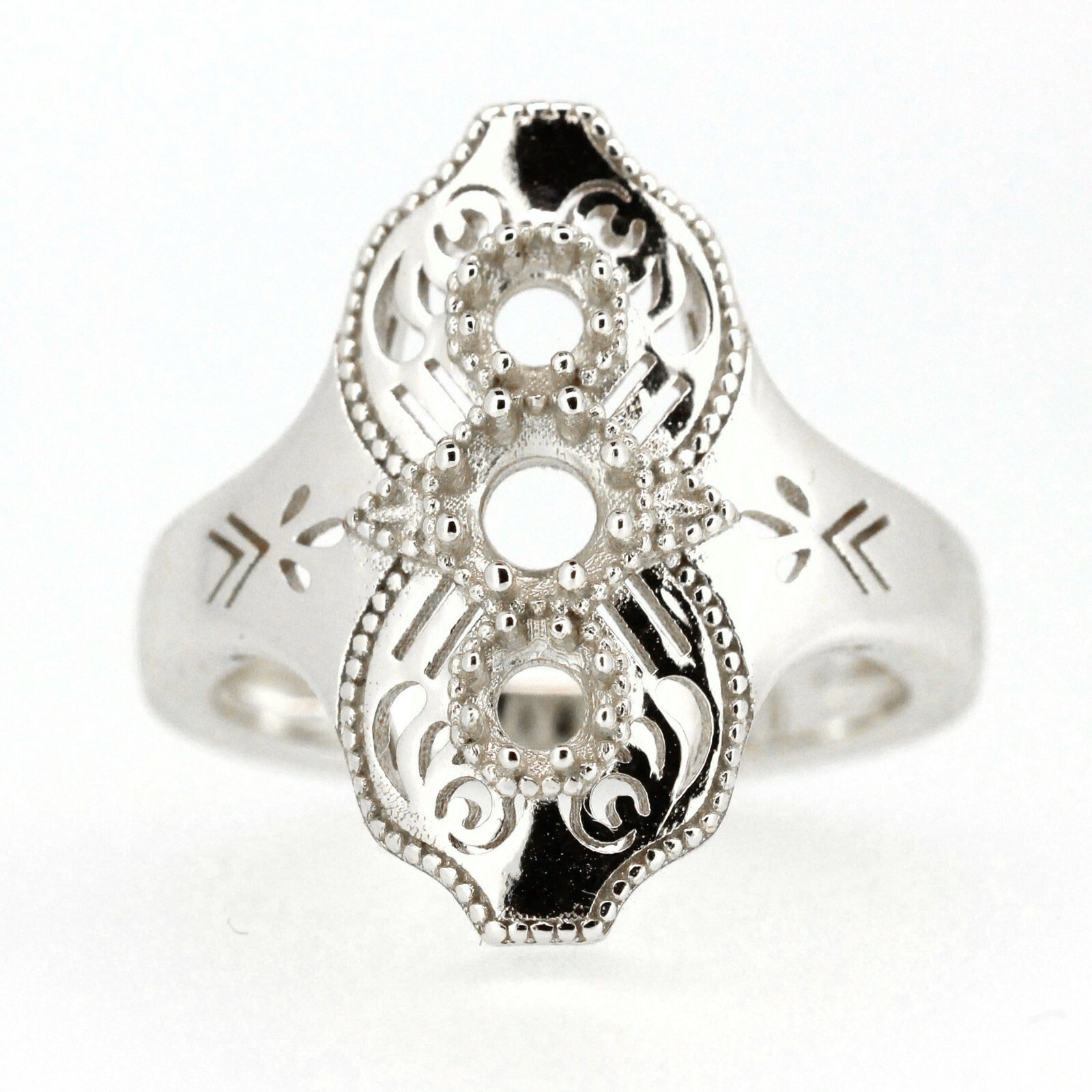 Sterling Silver Semi Mount Ring Setting Round Rd 4x4 3x3mm Art Deco Style