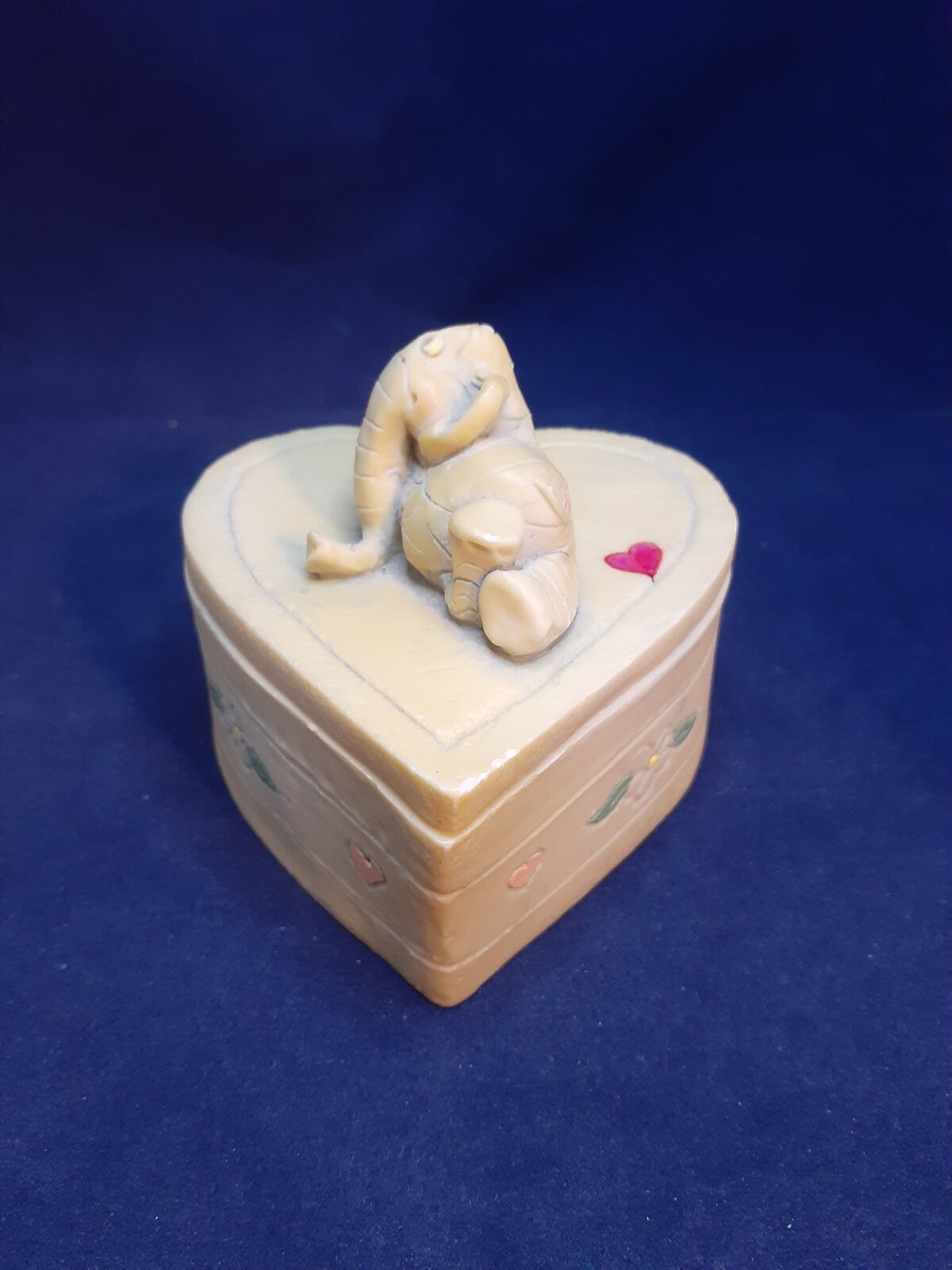 Relaxing Elephant on Heart Shaped Trinket Box