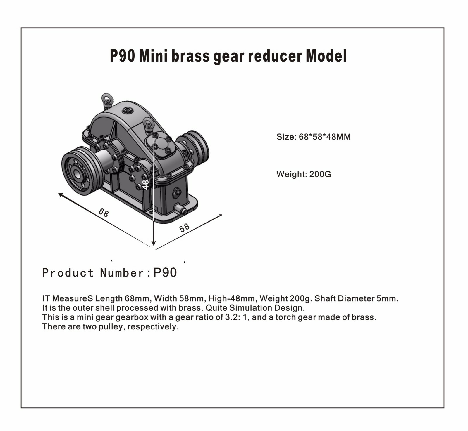 Mini brass gear reducer Model P90 part