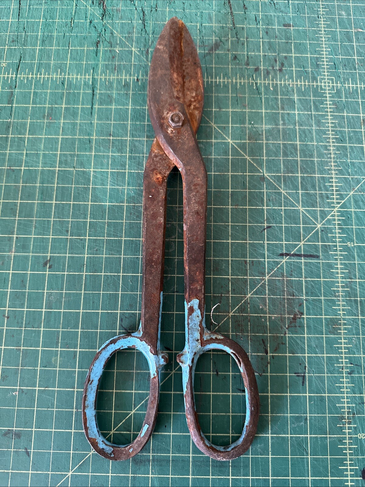 vtg TIN SNIPS heavy duty sheetmetal industrial tool steel FREE SHIPPING blue vgc