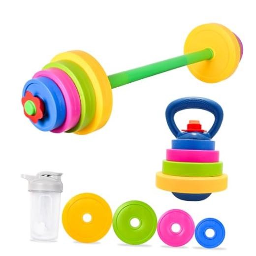 3-in-1 Kids Fitness Set with Adjustable Barbell, Kettlebell & Reusable Water