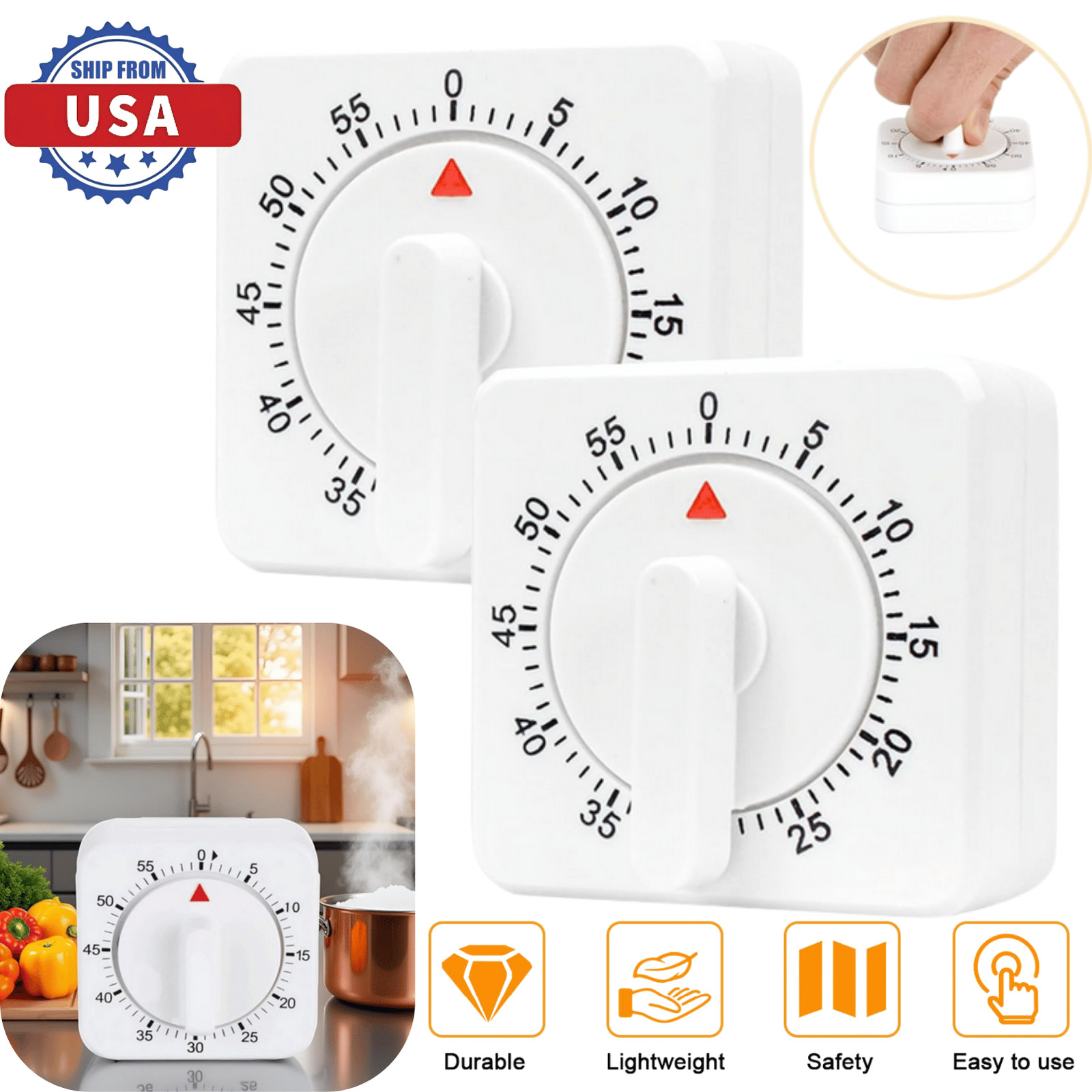 2× Kitchen Timer Bell Alarm 60 Minute Timing Sound for Baking Cooking Mechanical