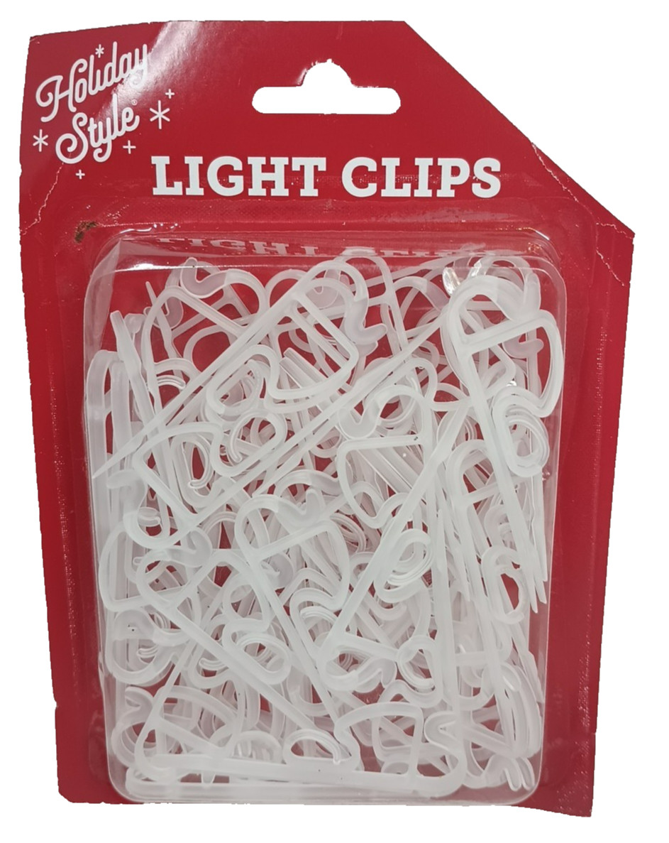 Christmas Light Clip Hooks White Plastic  60 count Holiday Style New