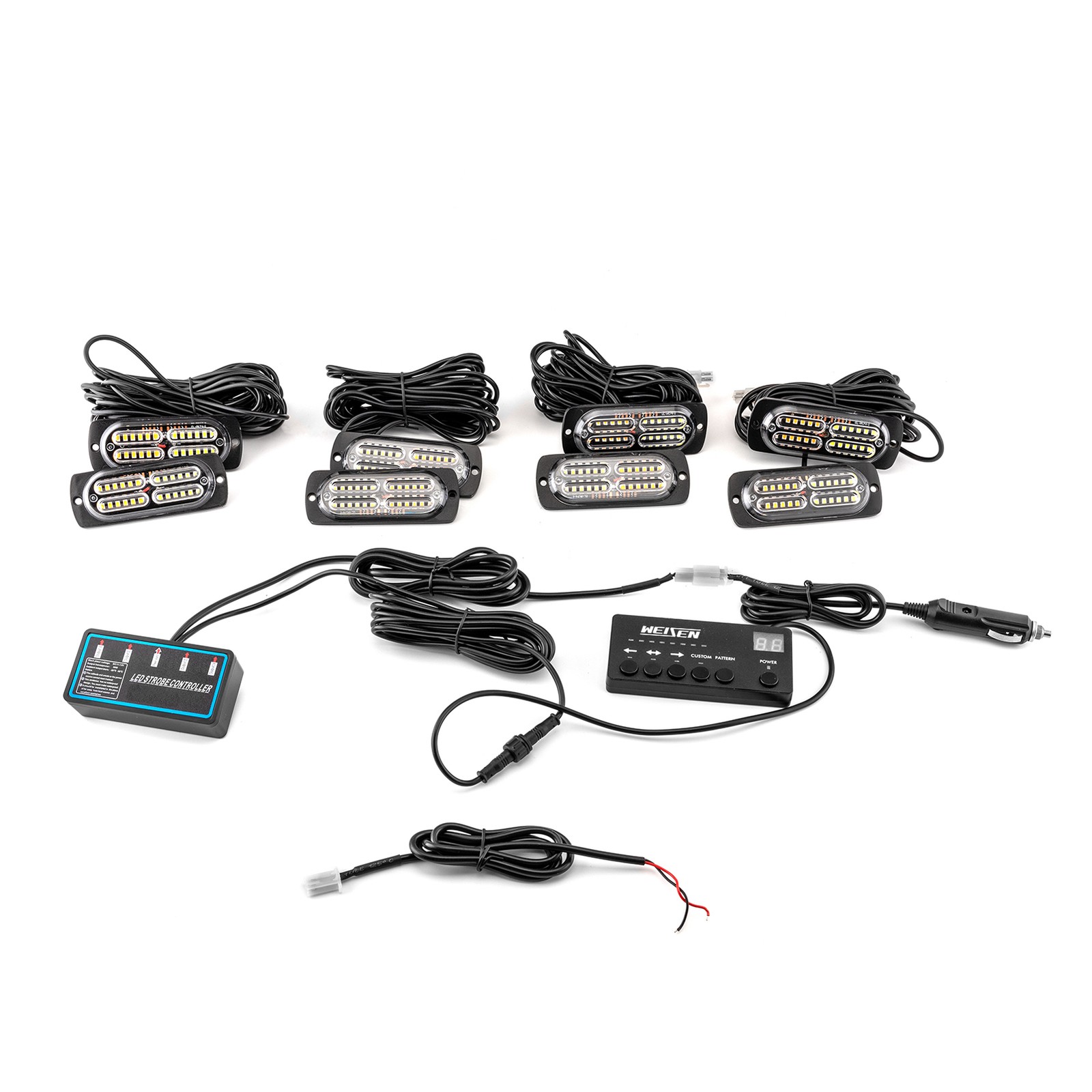 8Pcs 24 LED Strobe Lights Kit Grille Side Marker Emergency Warning w/ Control