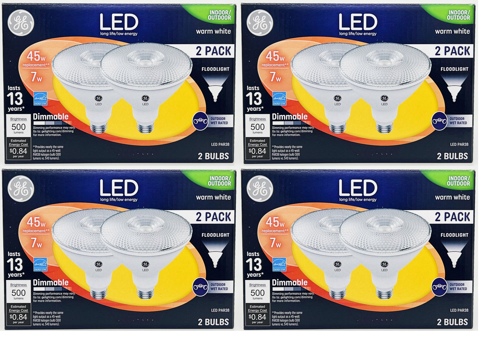 (8 bulbs) GE Lighting LED PAR38 Indoor/Outdoor FloodLight, 7 watt, 500 lumens,