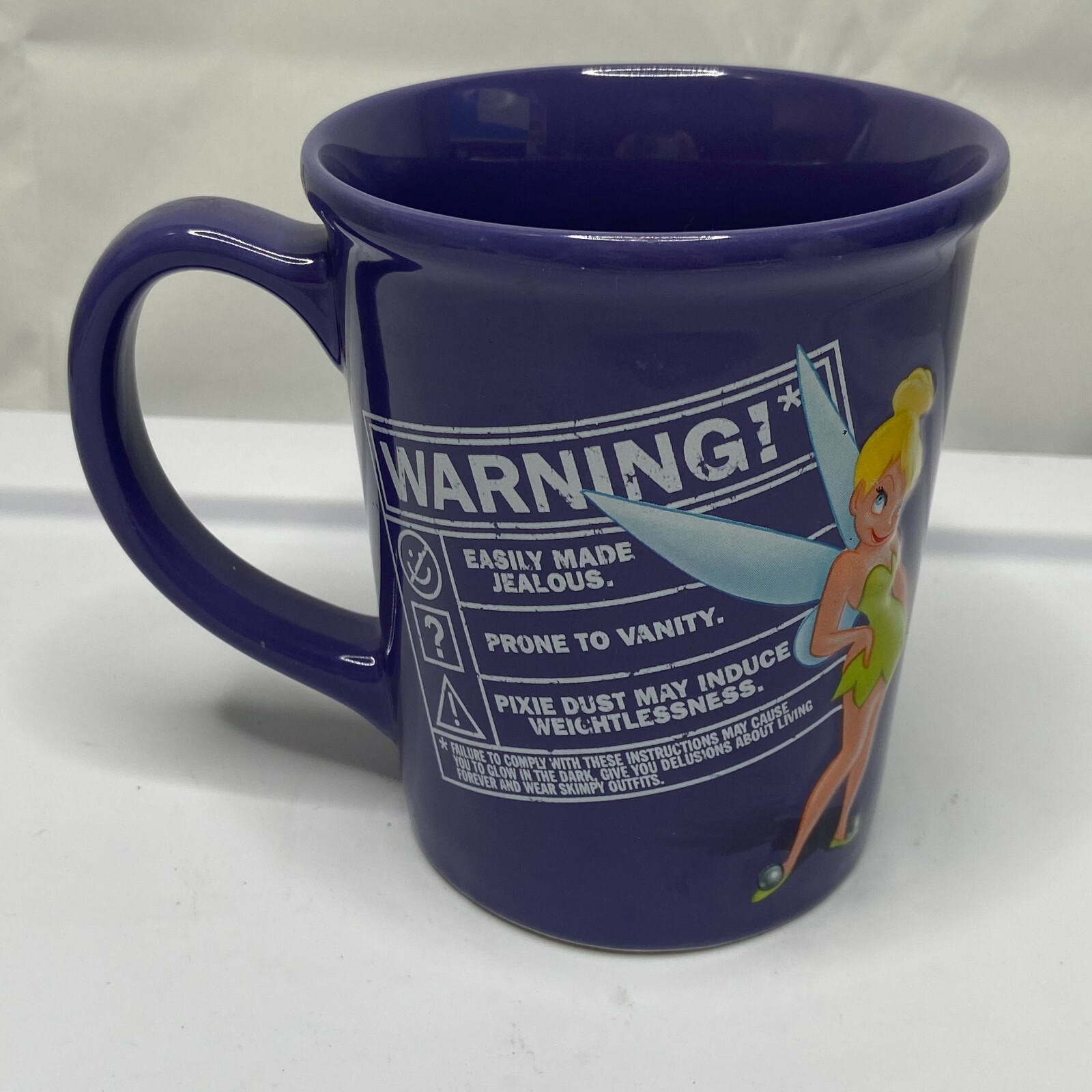 Disney Store Tinkerbell Warning Pixie Jealous Vanity Purple Coffee Tea Mug Cup
