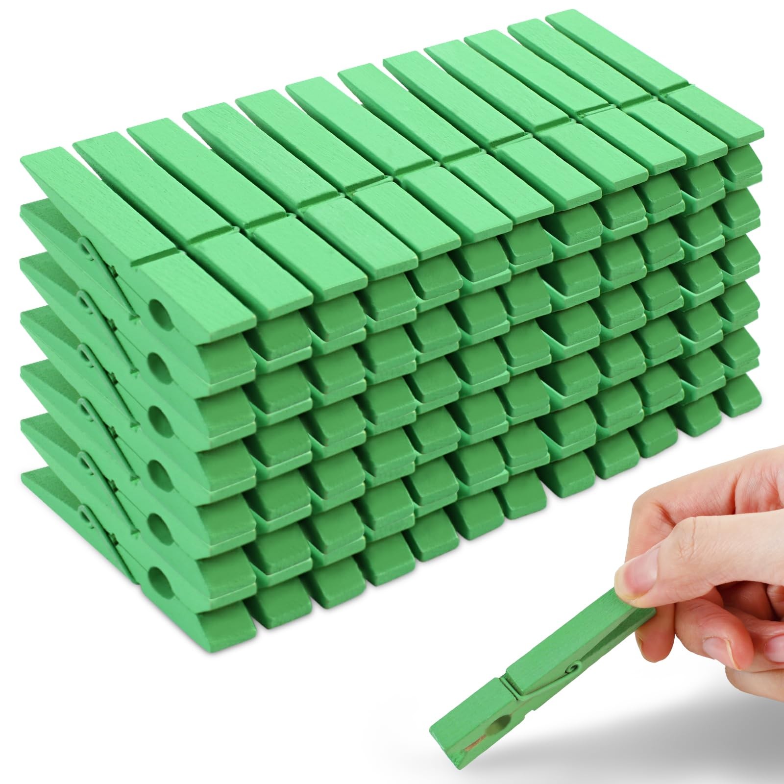 72 PCS Wooden Clothes Pins 2.9 Inch Hanging Heavy Duty Fruit Green
