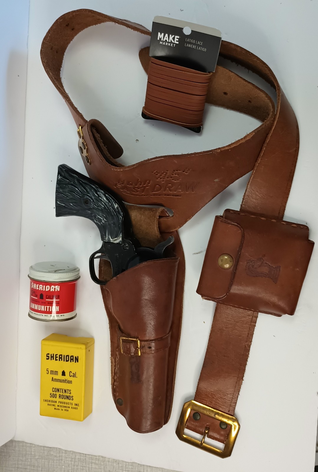 Vintage Crosman Single Action 6 .22 Cal CO2 Air Pistol Holster Leg Ties Pellets