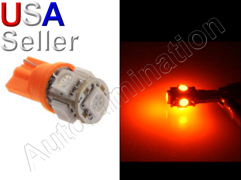 194 168 161 2825 W5W T10 Orange 5 SMD 5050 Led Light Bulb License Plate Gauges