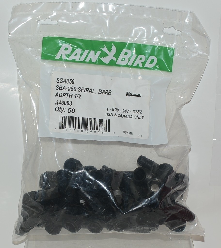 Rain Bird A46003 SBA050 Spiral Barb Adapter 1/2 Inch Bag of 50