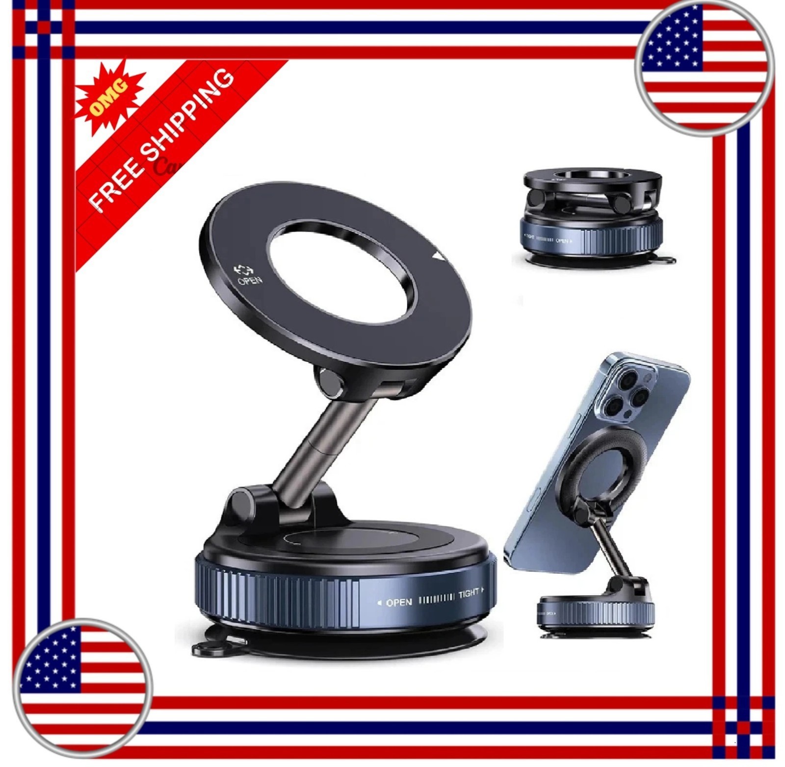 Vacuum Magnetic Phone Holder for Car – Zinc Alloy Suction Car Mount, Adjustable
