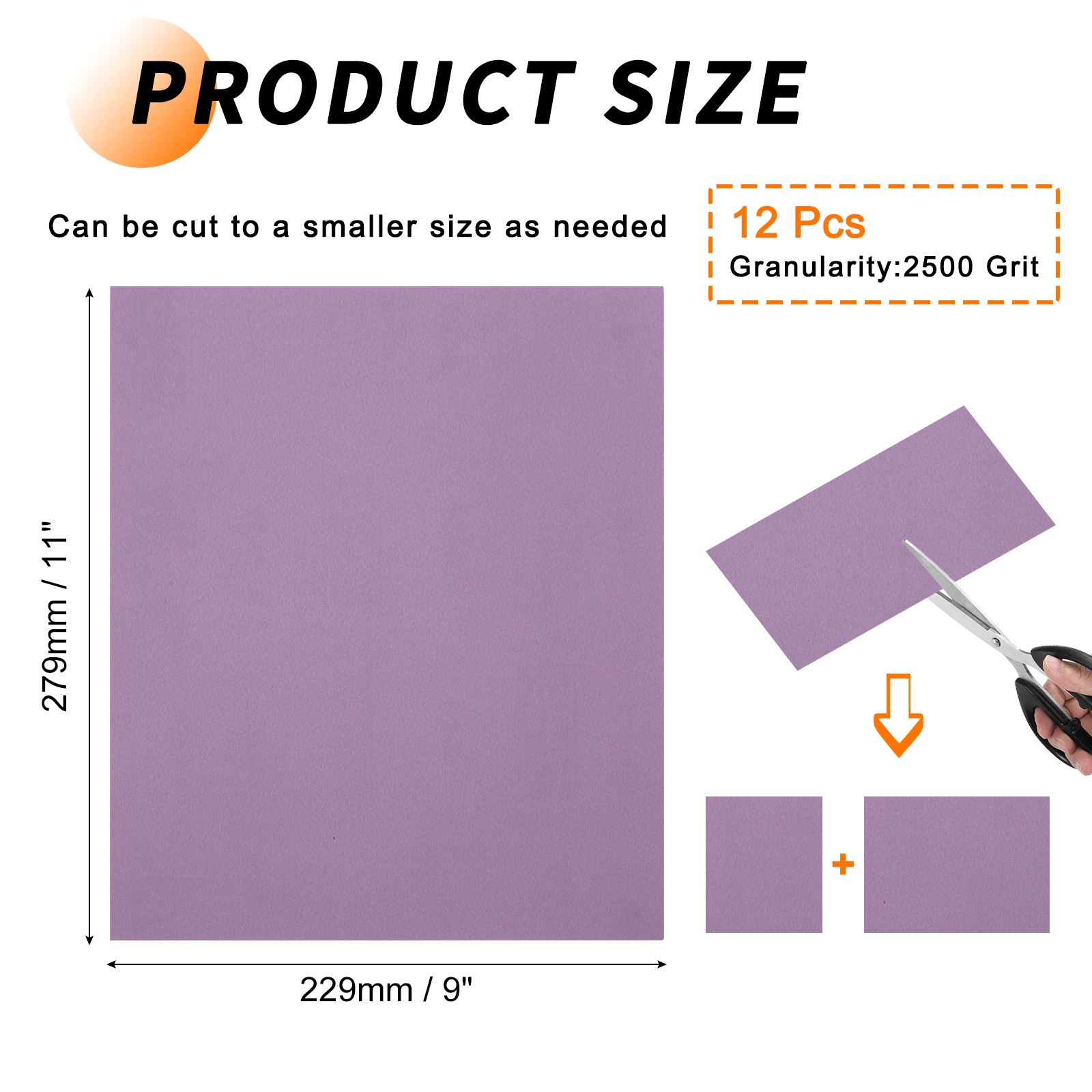 12 Pcs 2500 Grit Dry Sandpapers, 9 x 11 Inch Latex Sand Papers, Purple